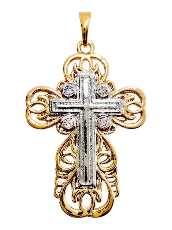 Wisiorek Krzyżyk Srebrno-Złoty 23x16mm