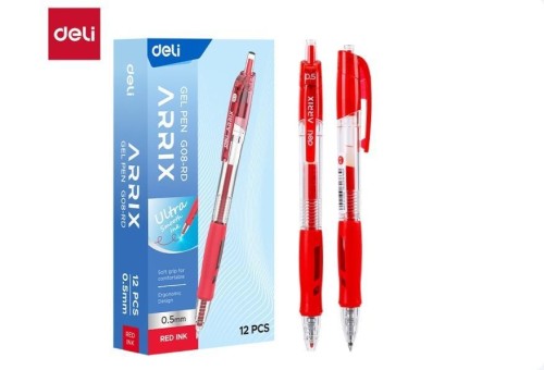 Długopis żelowy 0,5mm Arrix czerwony (12szt) DELI