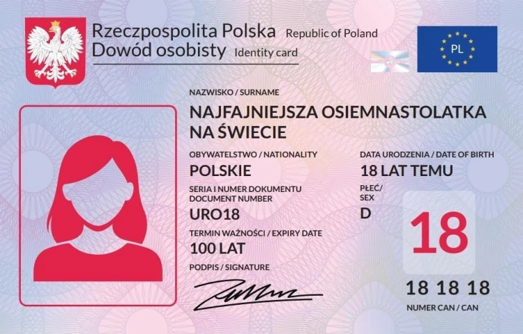 269 Karnet JCX Dowód Osobisty 18 urodziny damskie