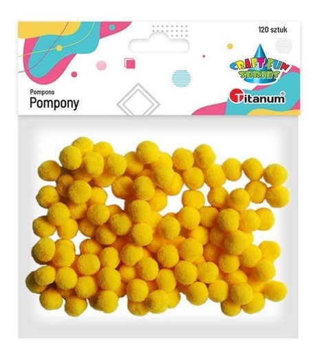 Pompony poliestrowe 10mm żółte 120szt, Titanum