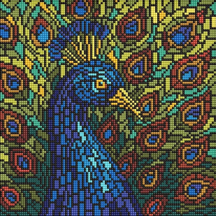 Diamentowa mozaika - Witraż. Paw 30x30cm, Ideyka
