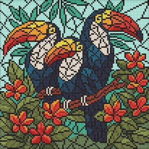Diamentowa mozaika - Witraż. Trio tukanów 30x30cm