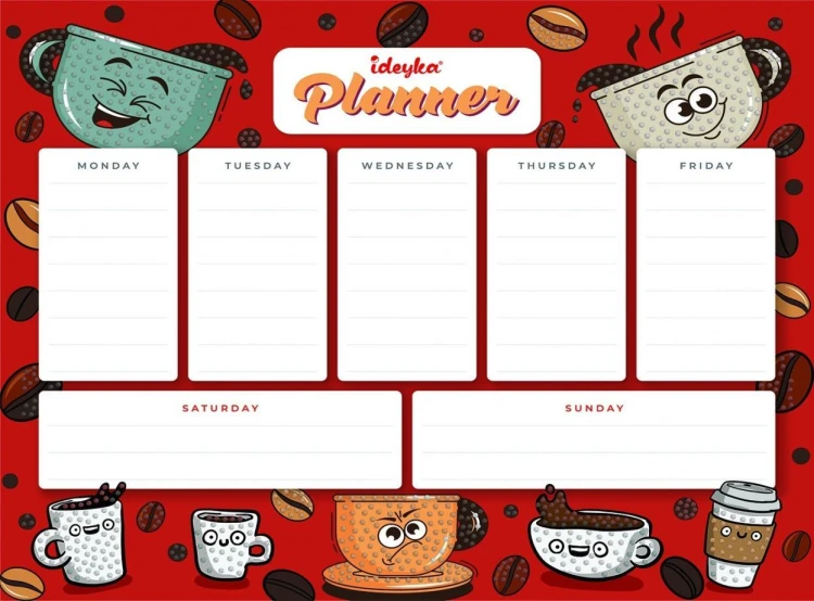 Planner magnetyczny z mozaiką diamentową Kawa