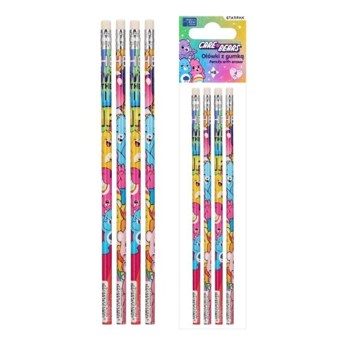 Ołówki z gumką Care Bears 4szt, STARPAK