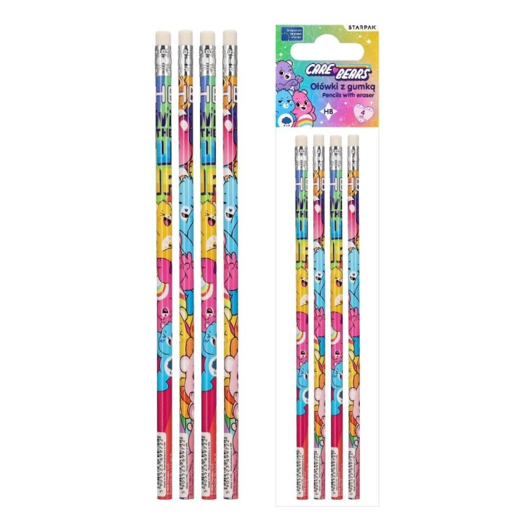 Ołówki z gumką Care Bears 4szt, STARPAK