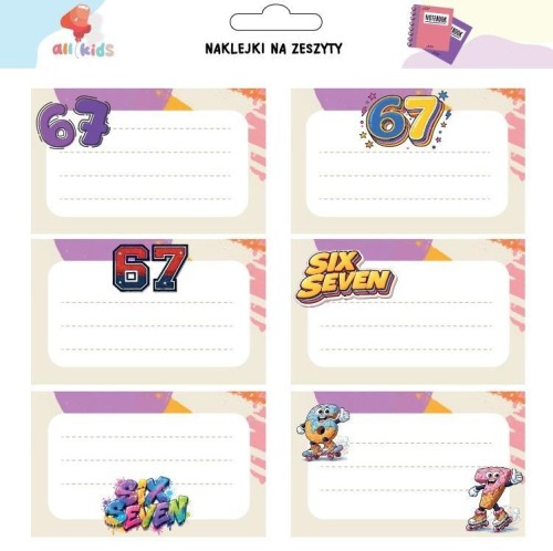 Naklejki na szafkę i zeszyt six seven 67, All4Kids