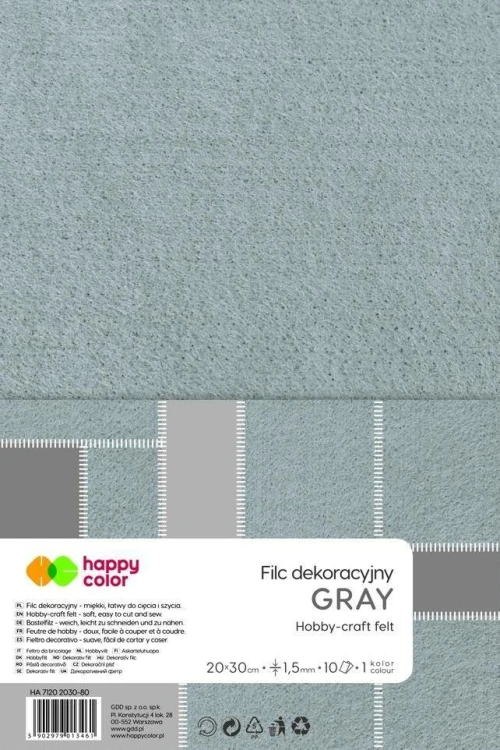 Filc dekoracyjny szary 10szt HAPPY COLOR, GDD