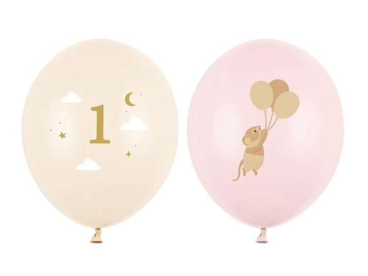 Balony Myszki z cyferką 1 Pale Pink 30cm 50szt