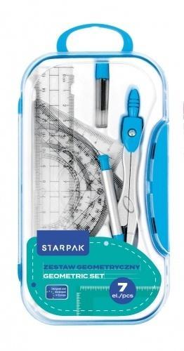 Zestaw szkolny geometryczny 7el niebieski, STARPAK
