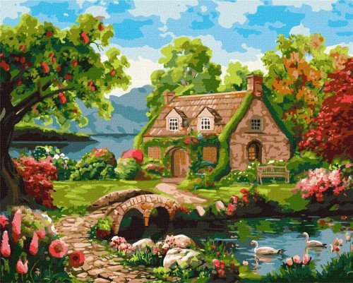 Malowanie po numerach -Kwitnący dom 40x50cm