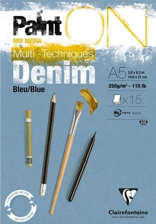 Blok A5 dżinsowy 250g 15ark, Clairefontaine