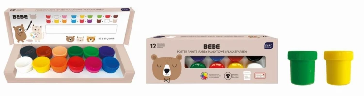 Farby plakatowe 20ml 12 kolorów Bebe Friends