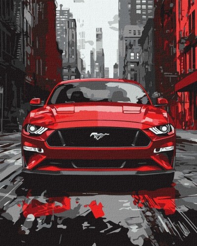 Malowanie po numerach - Czerwony mustang 40x50cm