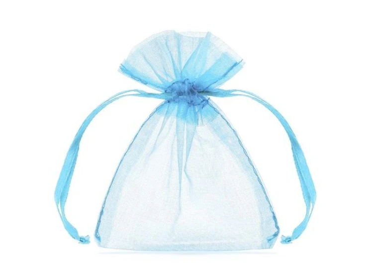 Woreczki z organzy błękit 10cm 10szt, PartyDeco