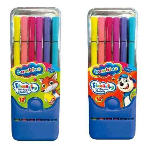 Flamastry w pudełku plastikowym 12 kolorów BAMBINO