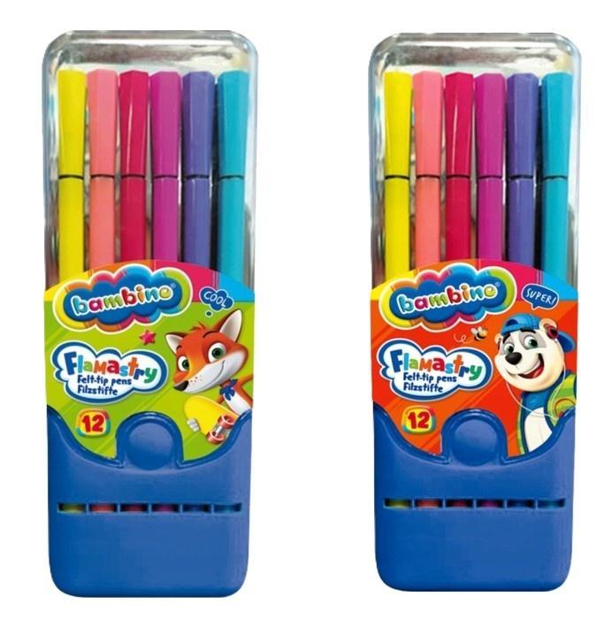 Flamastry w pudełku plastikowym 12 kolorów BAMBINO