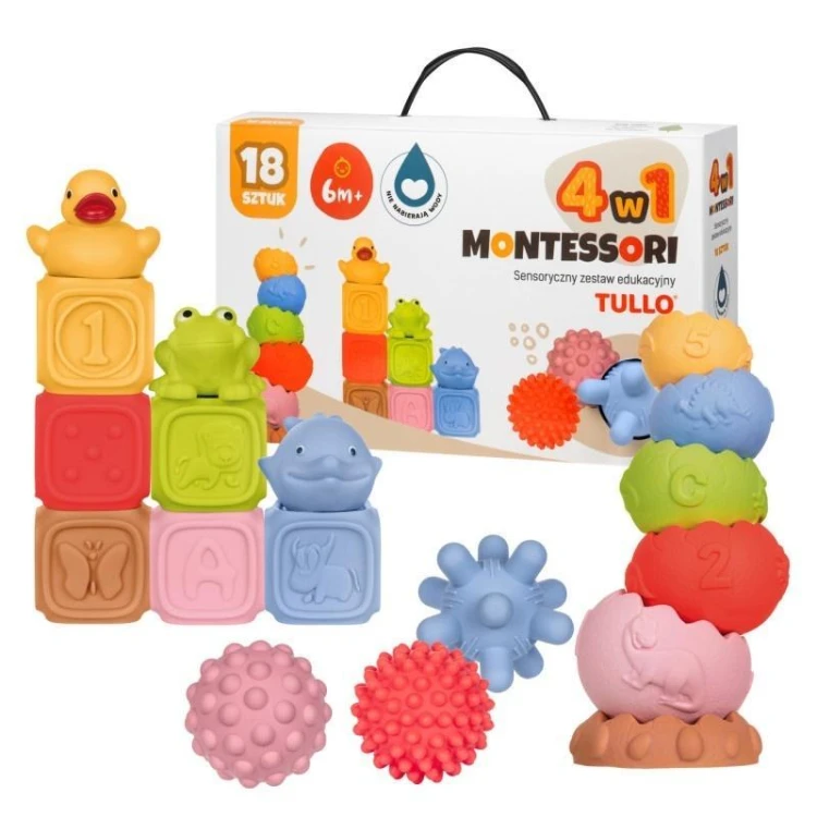 Klocki sensoryczne Zestaw Montessori 18szt, Tullo