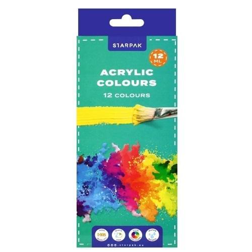 Farby akrylowe w tubie 12ml 12 kolorów, STARPAK