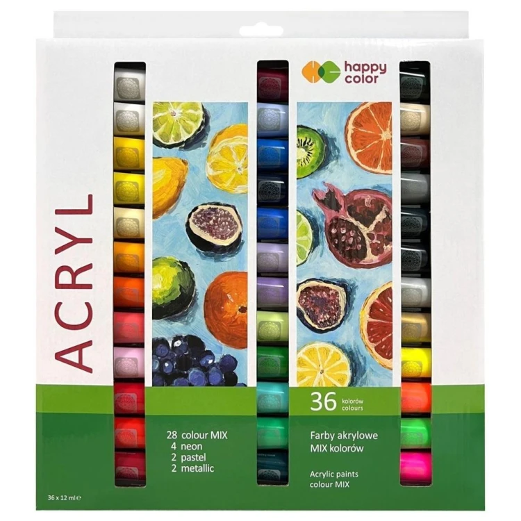Farba akrylowa 12ml 36 kolorów HAPPY COLOR, GDD