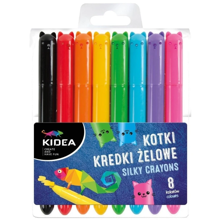Kredki żelowe Kotki 8 kolorów KIDEA, DERFORM
