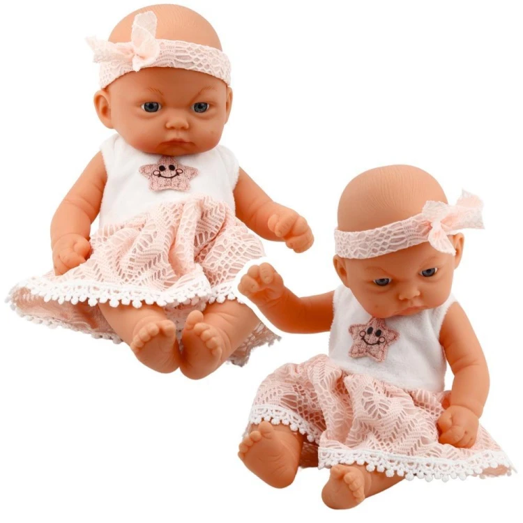Lalka bobas w różowej sukience z koronką, Leantoys