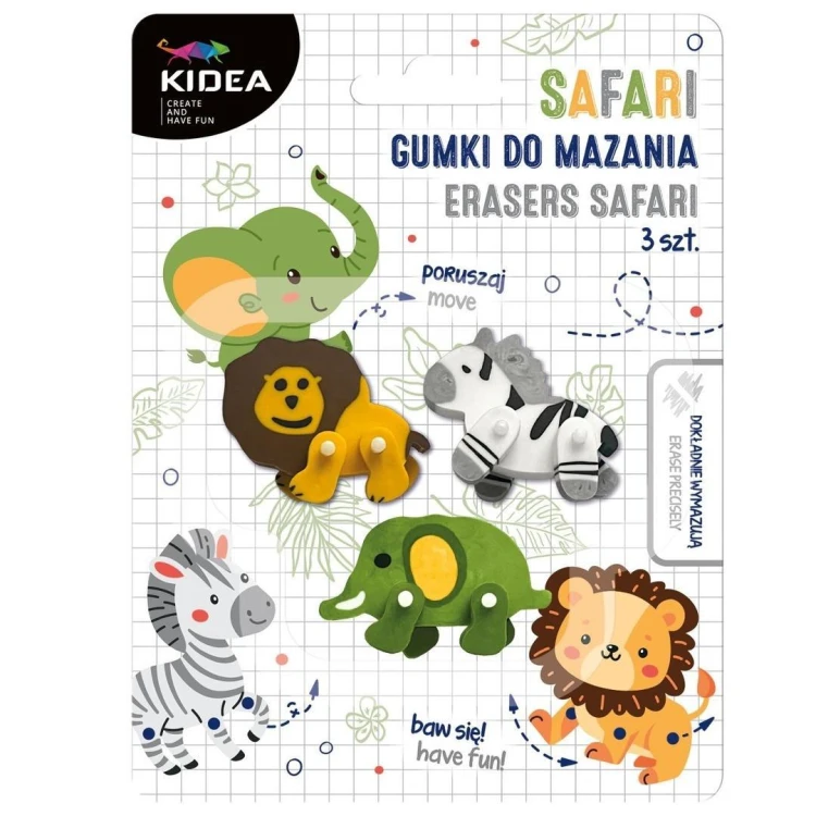 Gumki do mazania Safari 3szt KIDEA, DERFORM