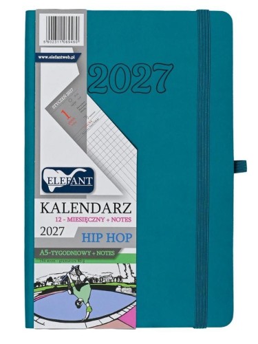 Kalendarz Hip hop 2027 A5 tygodniowy szmaragdowy