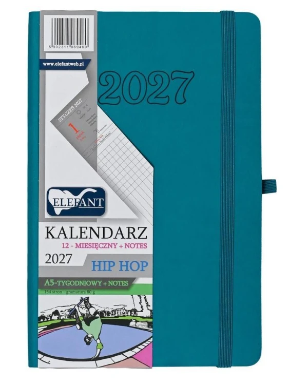 Kalendarz Hip hop 2027 A5 tygodniowy szmaragdowy