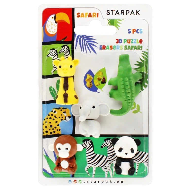 Gumka do mazania 3D puzzle 5 sztuk Safari, STARPAK