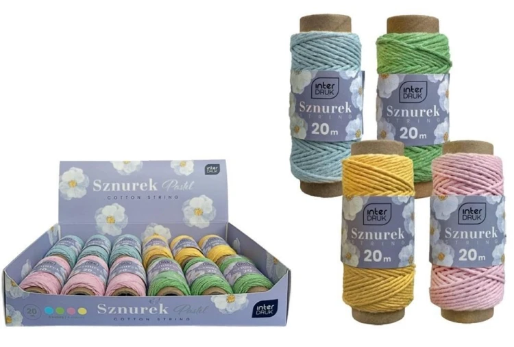 Sznurek na spulce 20m pastel (12szt), INTERDRUK
