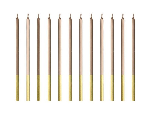 Świeczki urodzinowe różowe złoto 14 cm 12szt