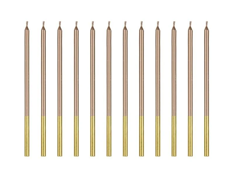 Świeczki urodzinowe różowe złoto 14 cm 12szt