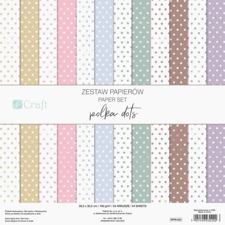 Zestaw papierów 30,5x30,5 polka dots 24 kartki
