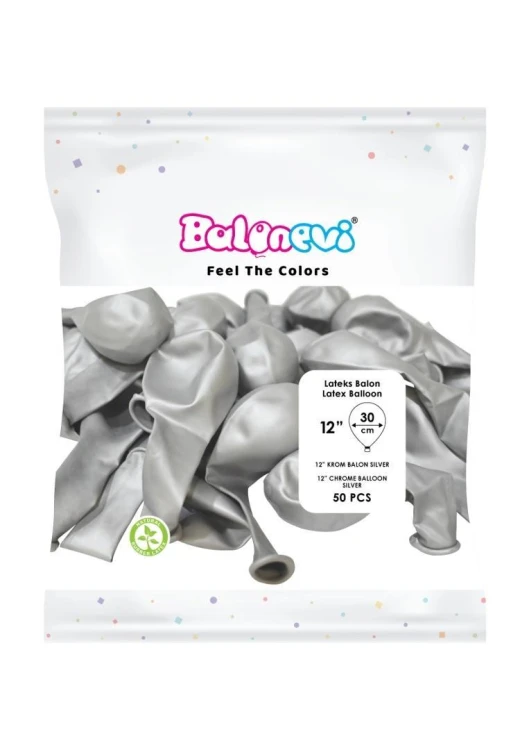 Balony lateksowe Chrome srebrne 25cm 50szt