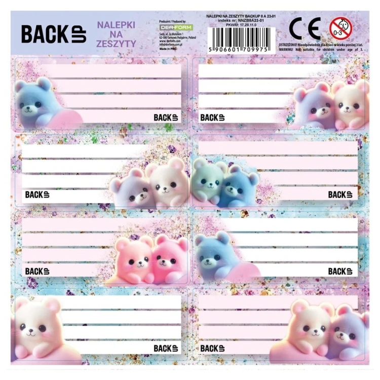 Nalepki na zeszyty Backup 8 a 23 (25szt) DERFORM