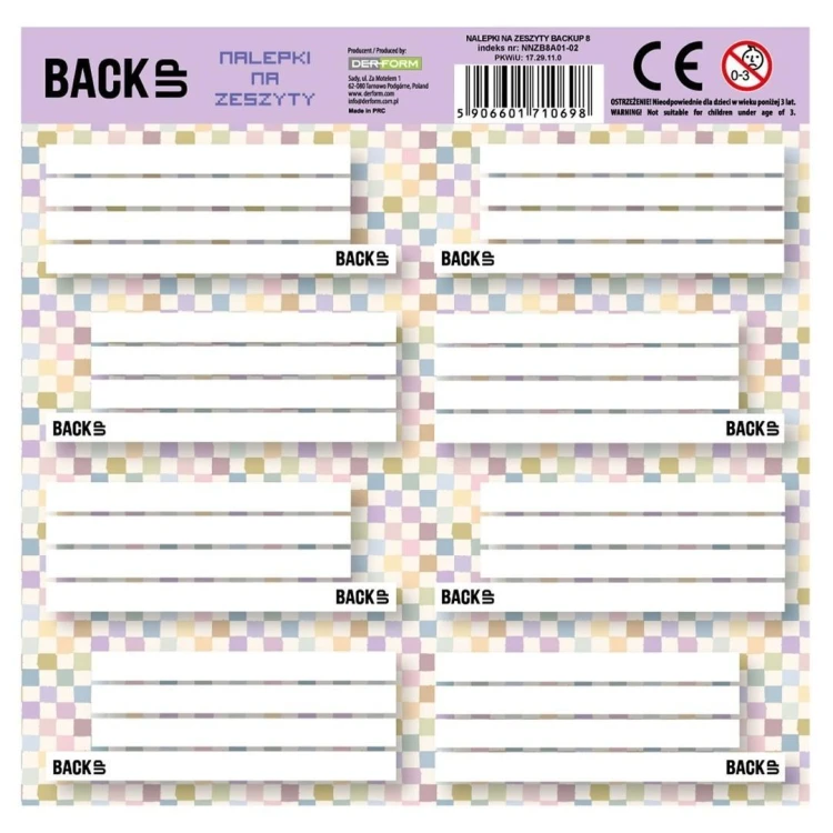 Nalepki na zeszyty Backup 8 a 01 (25szt) DERFORM