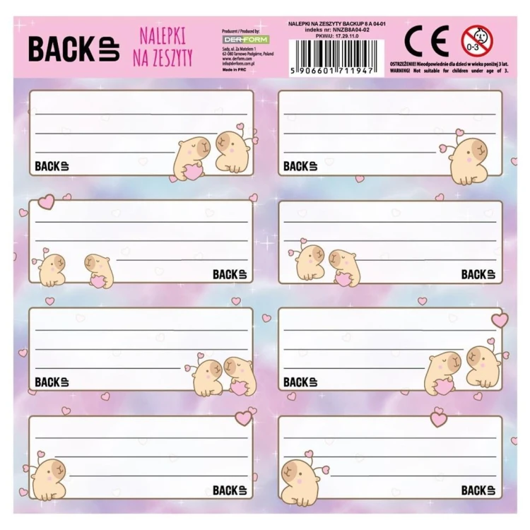 Nalepki na zeszyty Backup 8 a 04 (25szt) DERFORM