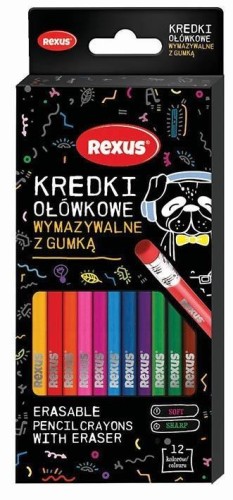 Kredki ołówkowe z gumką wymazywalne 12 kolorów
