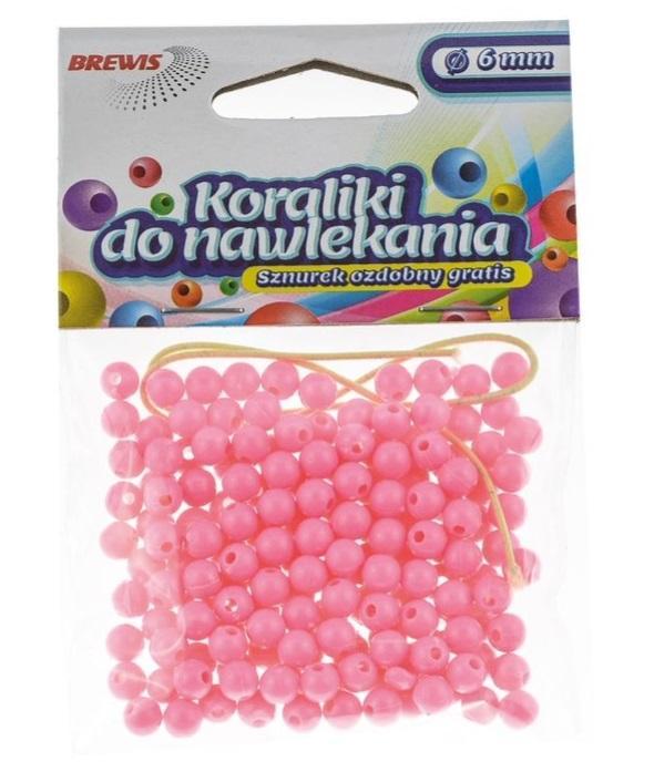 Koraliki do nawlekania różowe + sznurek 6mm 16g