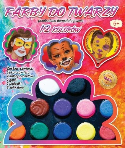 Farby do malowania twarzy 12 kolorów + akcesoria