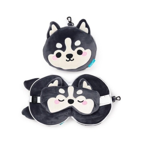 Poduszka podróżna i maska na oczy Pies Husky