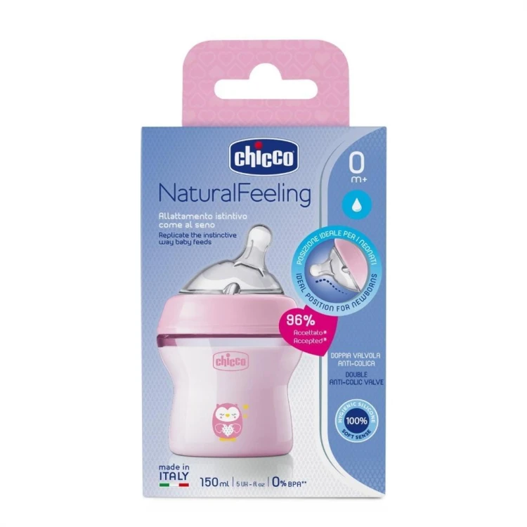Butelka plastikowa NaturalFeeling różowa 150ml 0m+