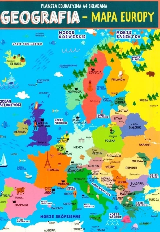 Karta edu składana geografia - Europa A4