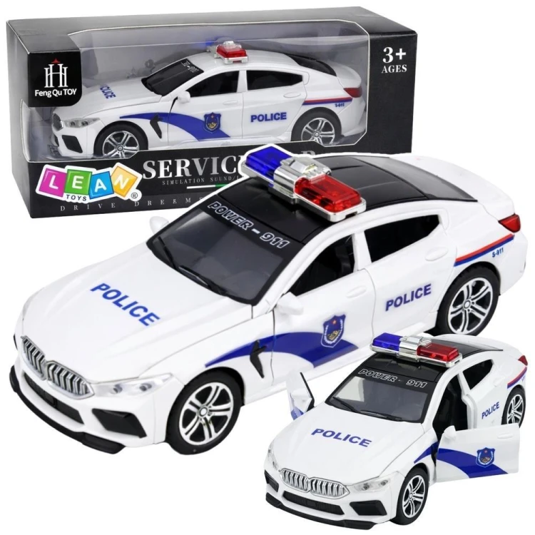 Auto policyjne światło + dźwięk białe, Leantoys