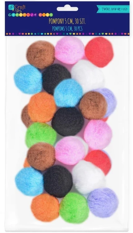 Pompony poliestrowe kolorowe 5cm 30szt, Dalprint