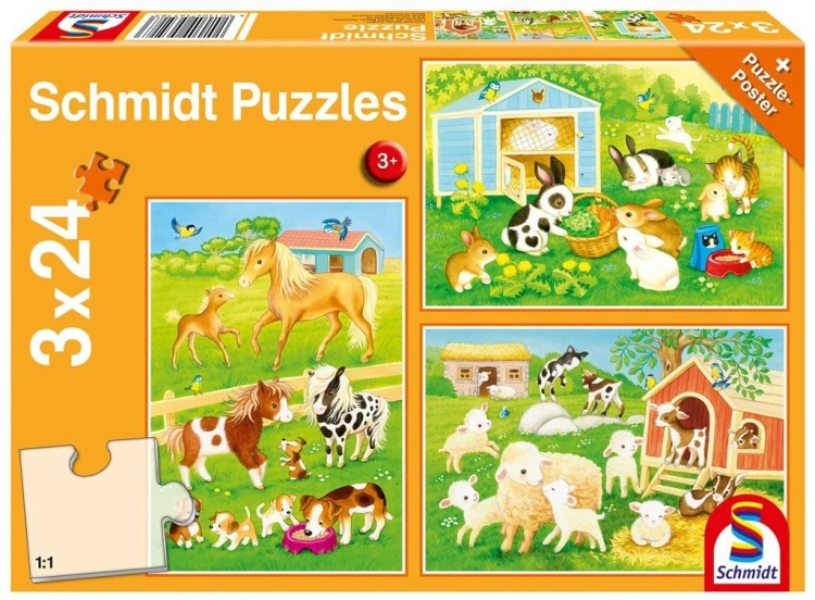 Puzzle 3x24 Słodkie zwierzaki G3, Schmidt