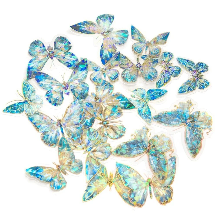 Połyskujące naklejki PET - Motyle blue stardust