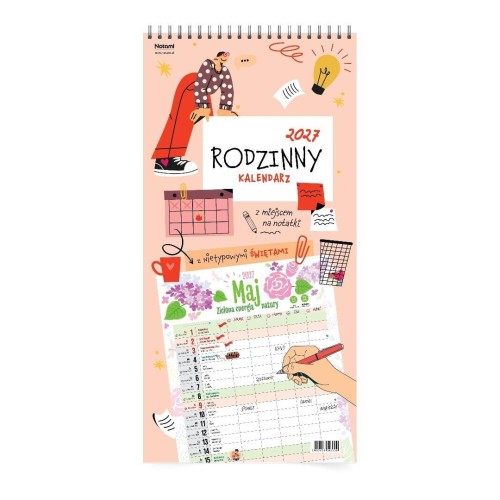 Kalendarz 2027 ścienny planer rodzinny różowy