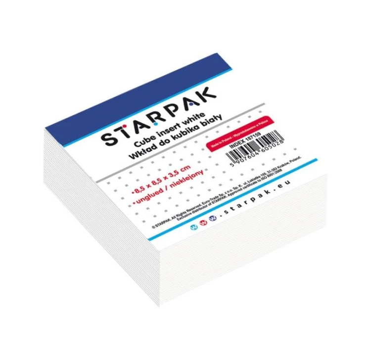 Wkład do kubika biały nieklejony 85x85 mm, STARPAK