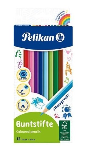 Kredki drewniane K 12 kolorów BL, PELIKAN